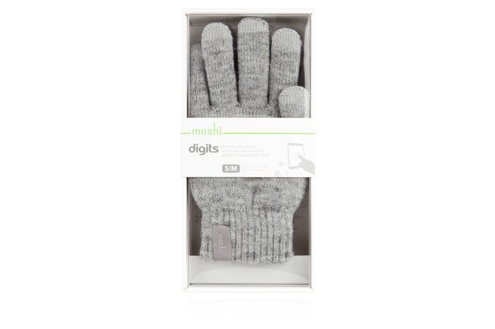 Moshi Digits Touch Gloves - Elegante, stylische Handschuhe zur Bedienung von Touchscreens, 10-Finger tauglich - GrÃ¶sse M/S - Hellgrau